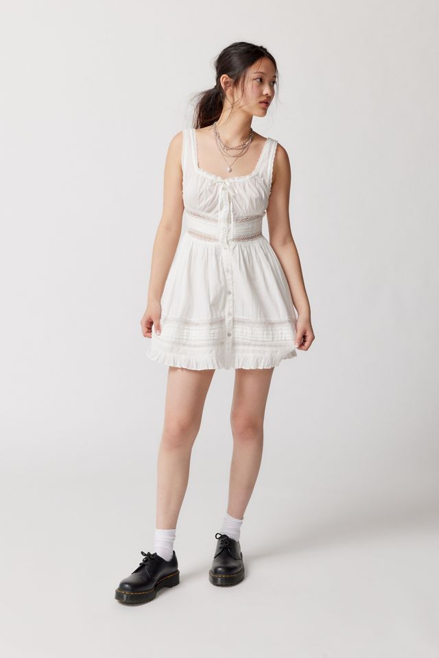 knee length dresses for ladies Urban Outfitters Kimchi Blue White Lace Mini Dress (10/Medium) – The Thrifty Hippy main image 0