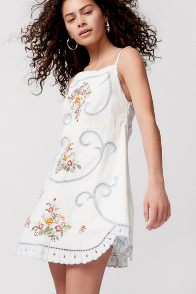 uo forever embroidered mini dress Urban Outfitters Uo Forever Embroidered Mini Dress in Green