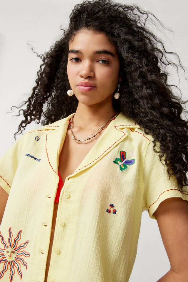 UO Franny Embroidered Souvenir Button-Down Shirt | Urban Outfitters