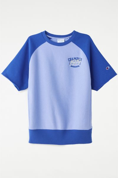 Champion Uo Exclusive Reverse Weave Short Sleeve Crew Neck Sweatshirt In Blue