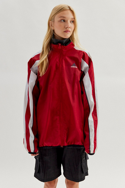 Urban Renewal Vintage Oversized Branded Windbreaker Jacket In Red
