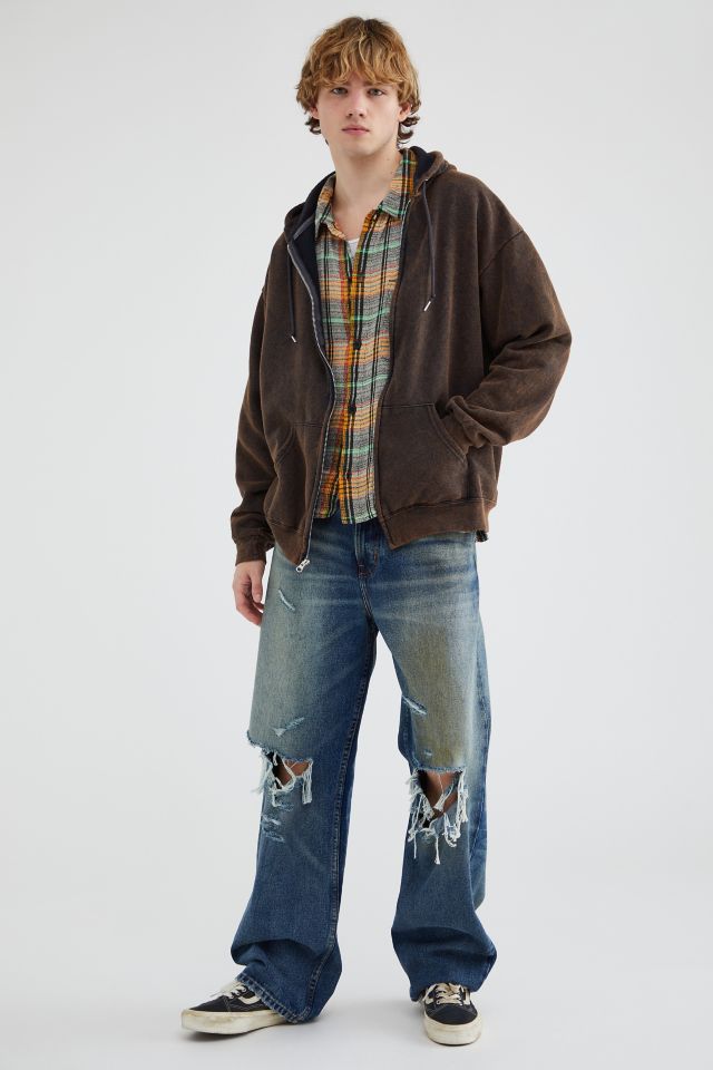 Urban Renewal Remade Acid Wash Zip Hoodie Sweatshirt #1