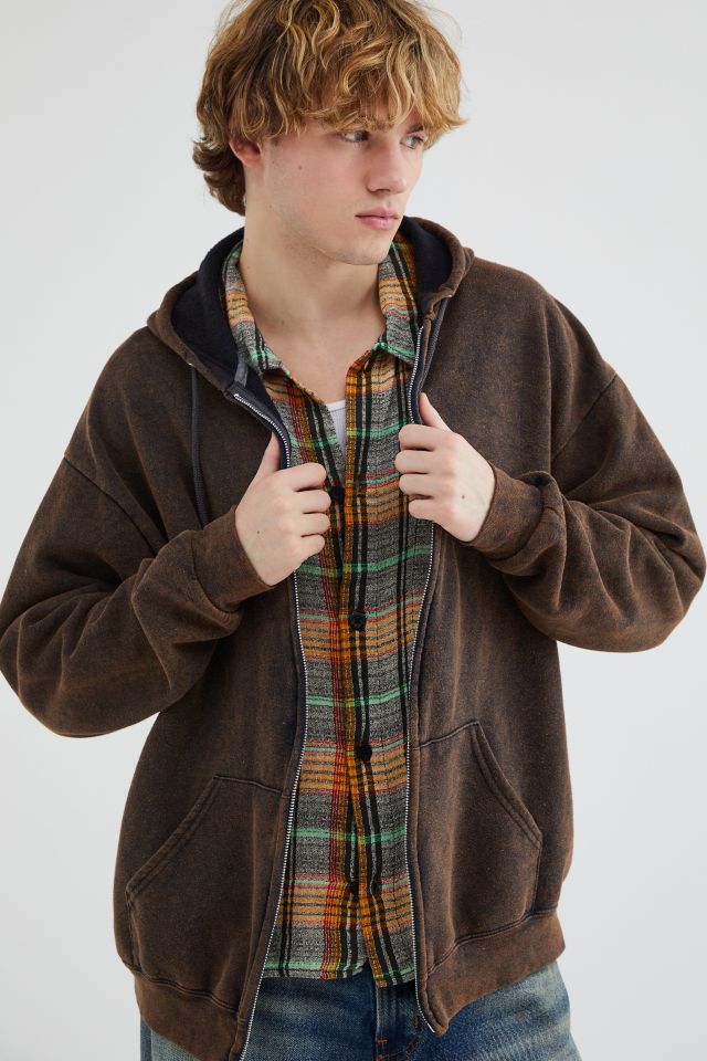 Urban Renewal Remade Acid Wash Zip Hoodie Sweatshirt #2