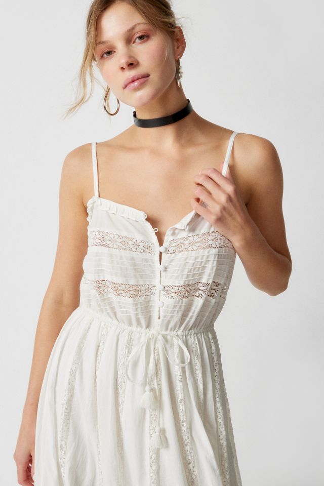 Urban Outfitters Uo Angelina Lace-inset Mini Dress In Ivory,at in White