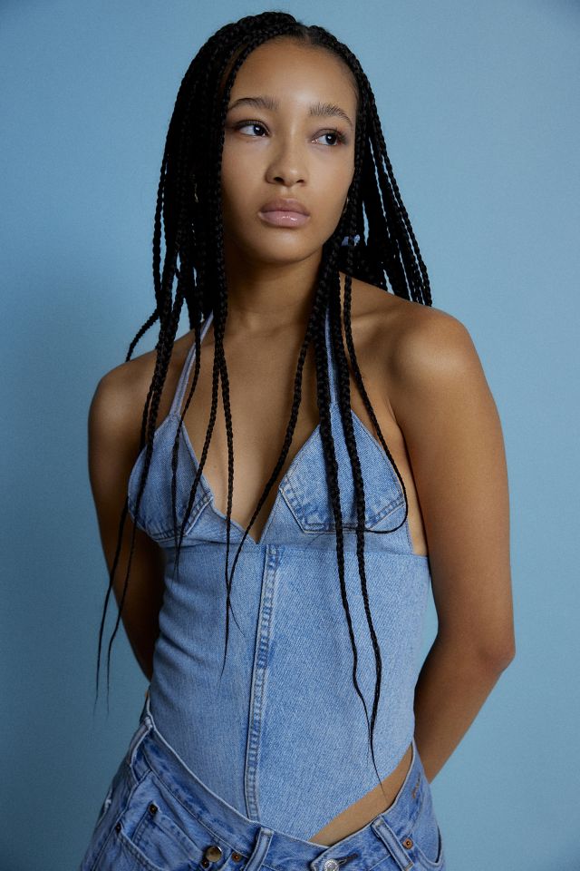 UO Denim Lace-Up Halter Top