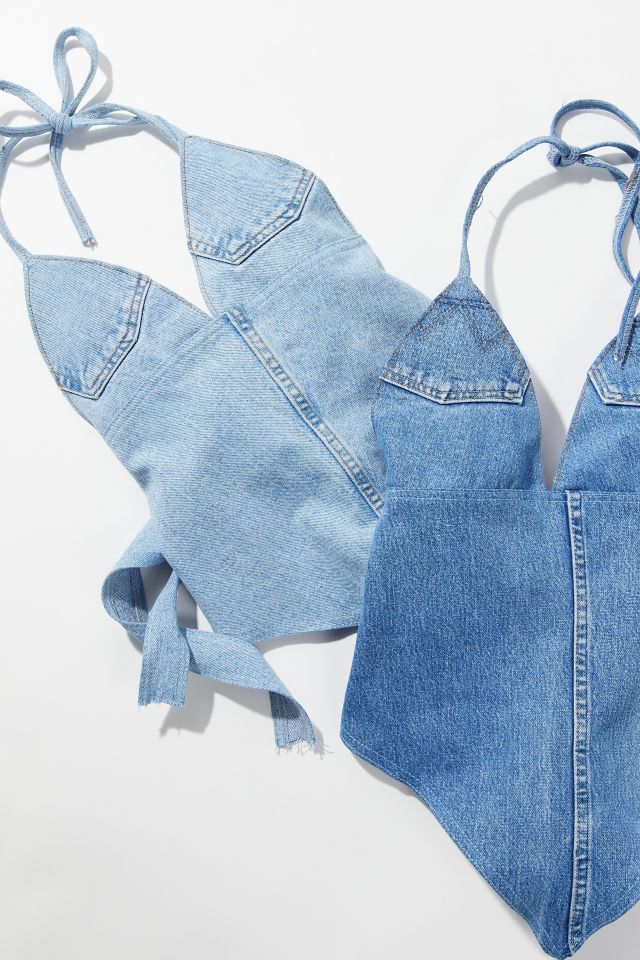 Urban Renewal Remade Denim Tie Halter Top #1