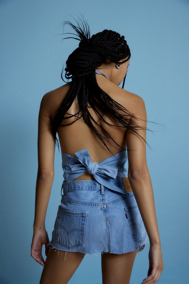 UO Denim Lace-Up Halter Top