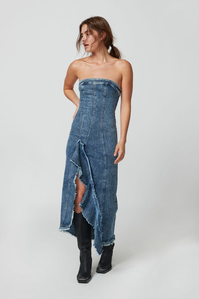 white christmas dresses Light wash strapless denim dress – Rae Jeans main image 0