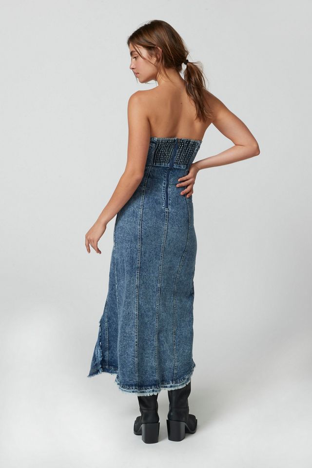 white christmas dresses LUNA DENIM MAXI DRESS – AKIRA