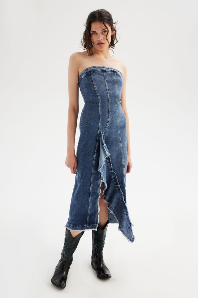 UO Shiloh Denim Strapless Midi Dress #4