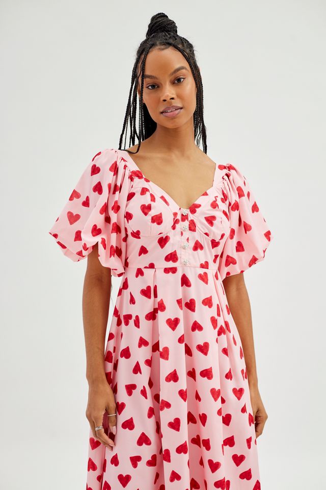 heart dress On a Cloud Dress Teuta Matoshi The puff sleeves add the perfect feminine touch Strapless Heart Detail Velvet Dress