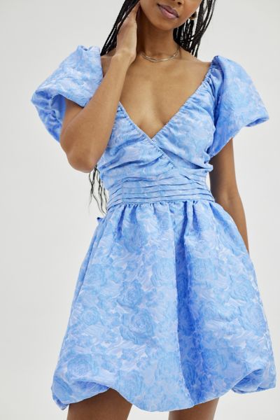 SISTER JANE DREAM FLORAL JACQUARD BUBBLE MINI DRESS IN BLUE, WOMEN'S AT URBAN OUTFITTERS