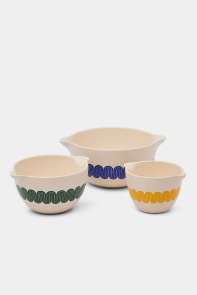 Shop Great Jones Stir Crazy 3-piece Nested Ceramic Mixing Bowl Set In Classic At Urban Outfitters