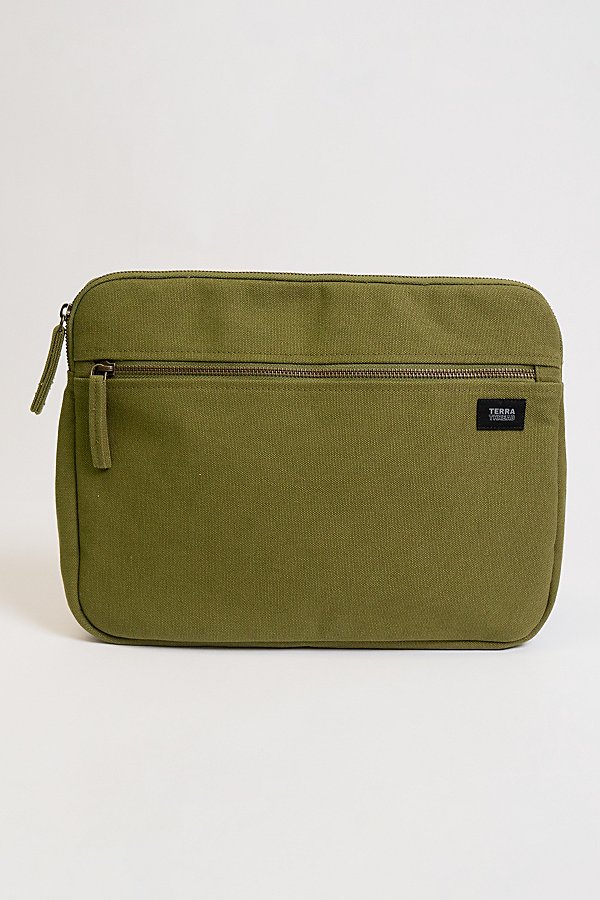 Terra Thread 13" Organic Cotton Canvas Laptop Sleeve In Olive At Urban Outfitters