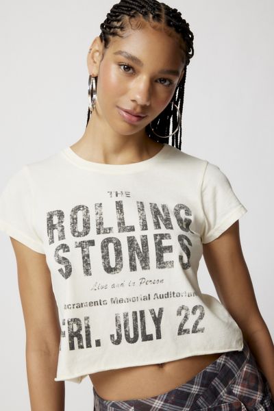 Urban Outfitters The Rolling Stones Raw Hem Baby Tee In White