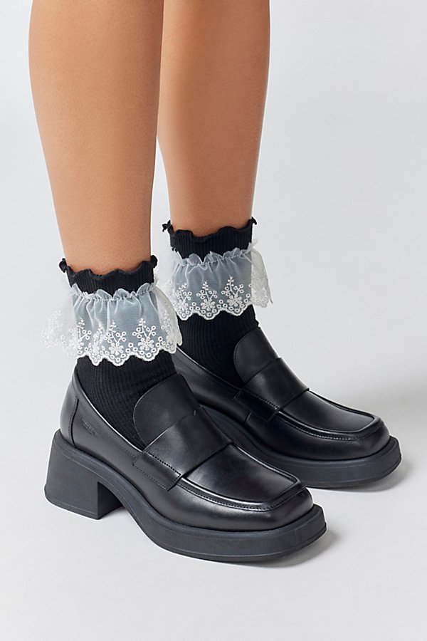 Urban Outfitters Ruffle Ribbed Crew Sock In Black