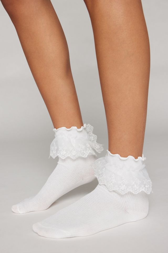 Ruffle Ribbed Crew Sock