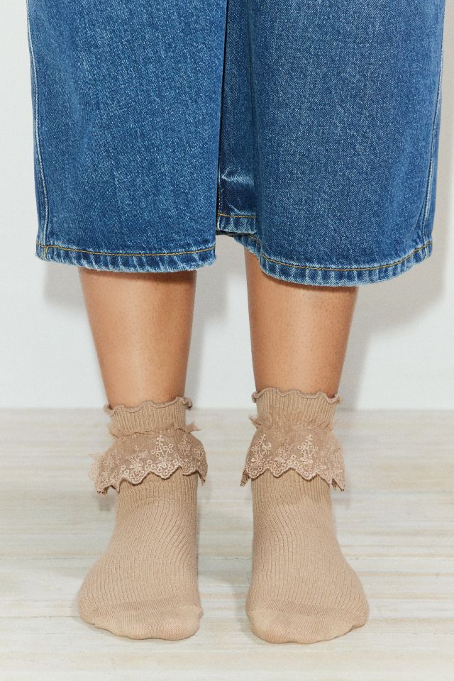 Ruffled Lace Mid Calf Sock  Urban Outfitters New Zealand