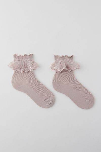 Urban Outfitters Ruffle Ribbed Crew Sock In Pink, Women's At  In Pink