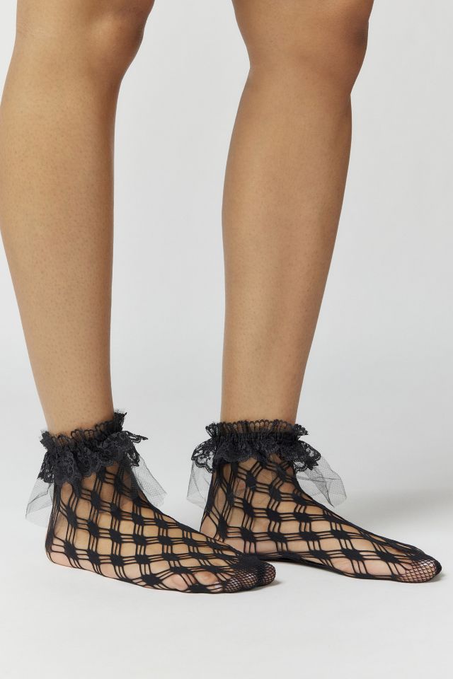 Open Fishnet Weave Ruffle Ankle Sock #2