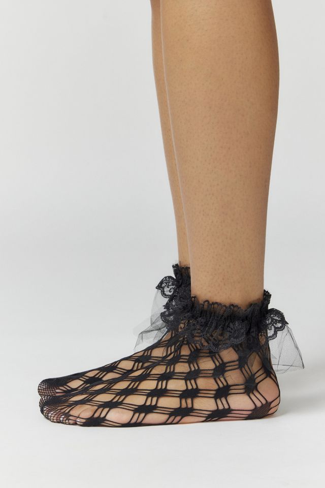 Open Fishnet Weave Ruffle Ankle Sock #4
