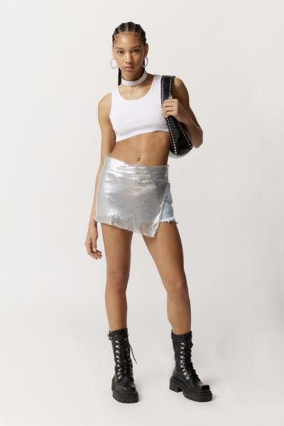 Urban Outfitters Gia Metallic Mini Skirt Coverup In Silver