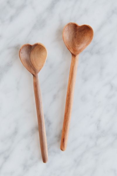 Shop Connected Goods Wild Olive Wood Heart Spoon Set In Neutral At Urban Outfitters