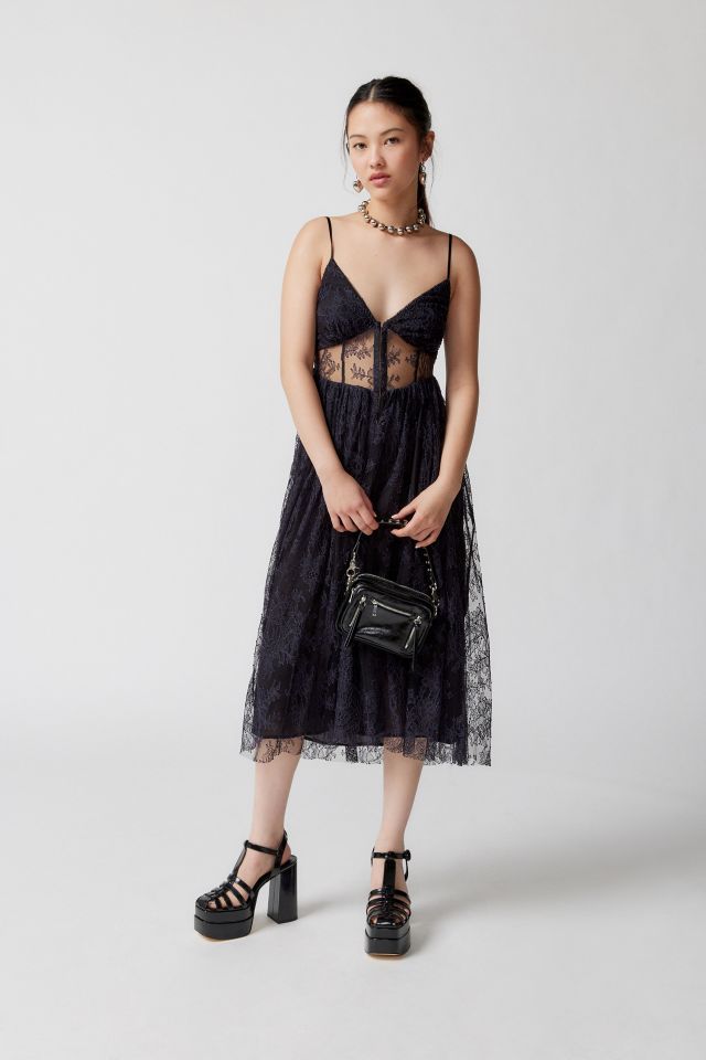 UO Eliza Lace Corset Midi Dress