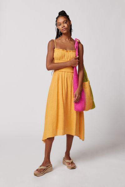 bright yellow midi dress