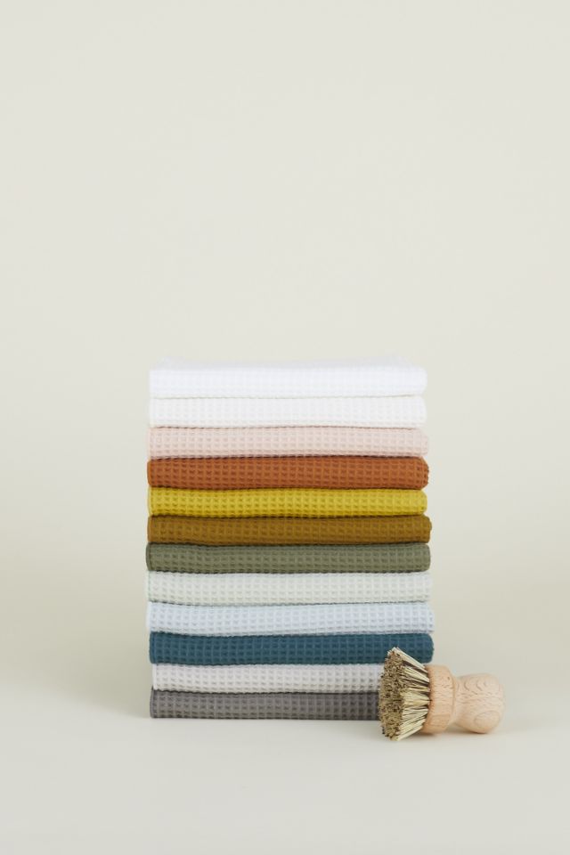 Mustard and Bronze Cotton Waffle Kitchen Towels Set