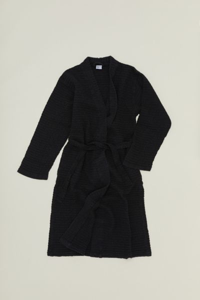 Hawkins New York Simple Waffle Robe In Black At Urban Outfitters In Black