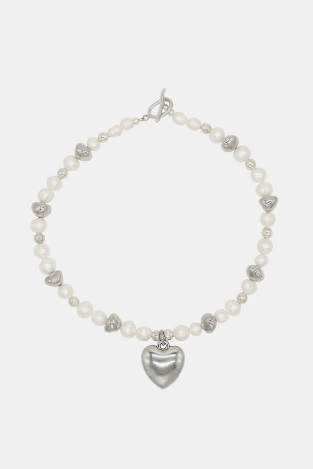 Velvet Luna  Steel Heart Freshwater Pearl Necklace #1
