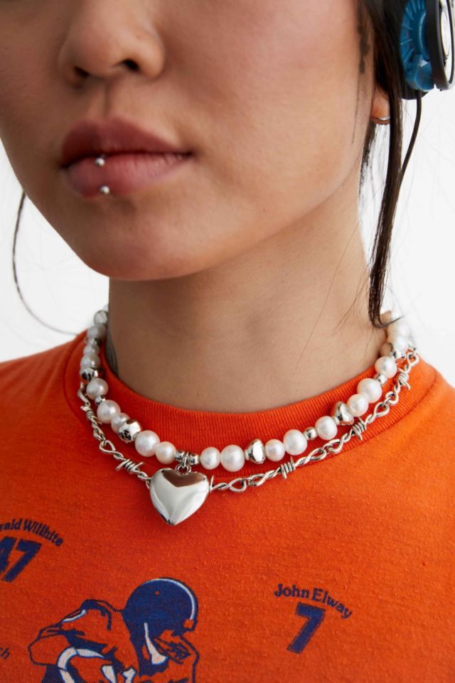 Velvet Luna  Steel Heart Freshwater Pearl Necklace #2