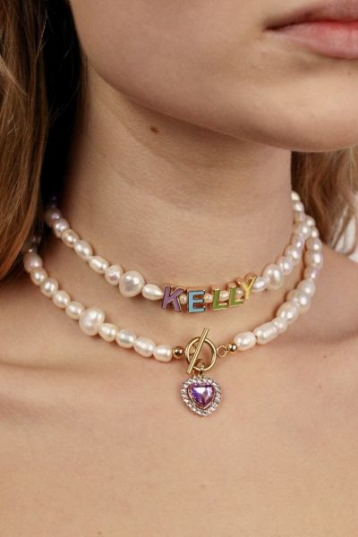 Velvet Luna Milena Freshwater Pearl Heart Necklace In Purple, Women's At Urban Outfitters In White