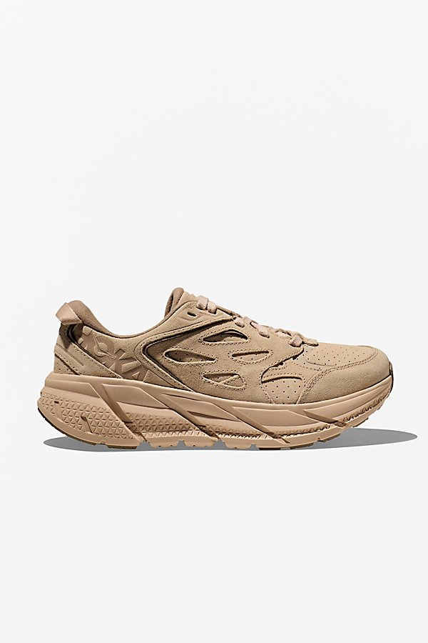 Hoka One One Clifton L Suede Sneaker In Shifting Sand/dune