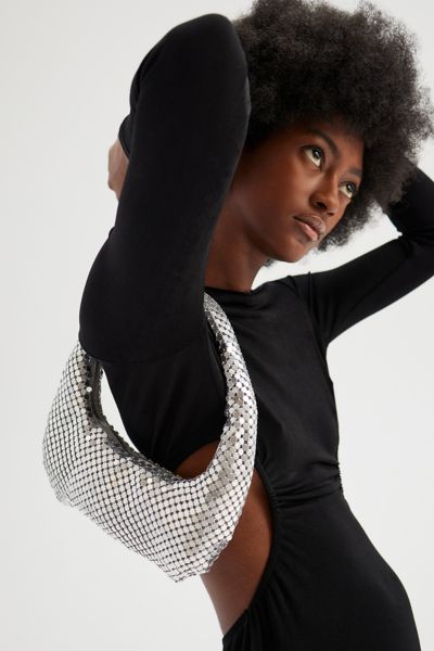 Urban Outfitters Uo Chainmail Crescent Baguette Bag In Silver