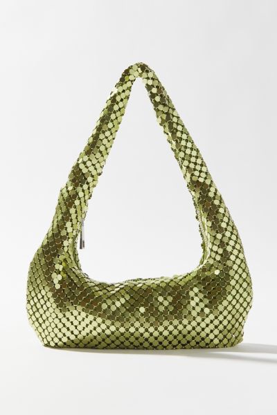 Urban Outfitters Uo Chainmail Crescent Baguette Bag In Lime