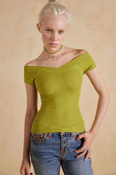 Bdg Shannen Ribbed V-neck Top In Olive