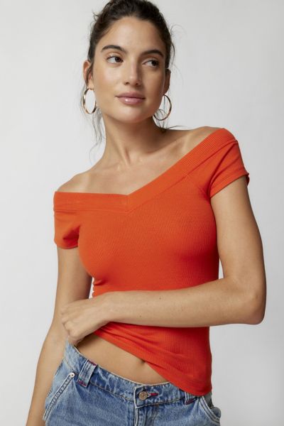 Bdg Shannen Ribbed V-neck Top In Orange