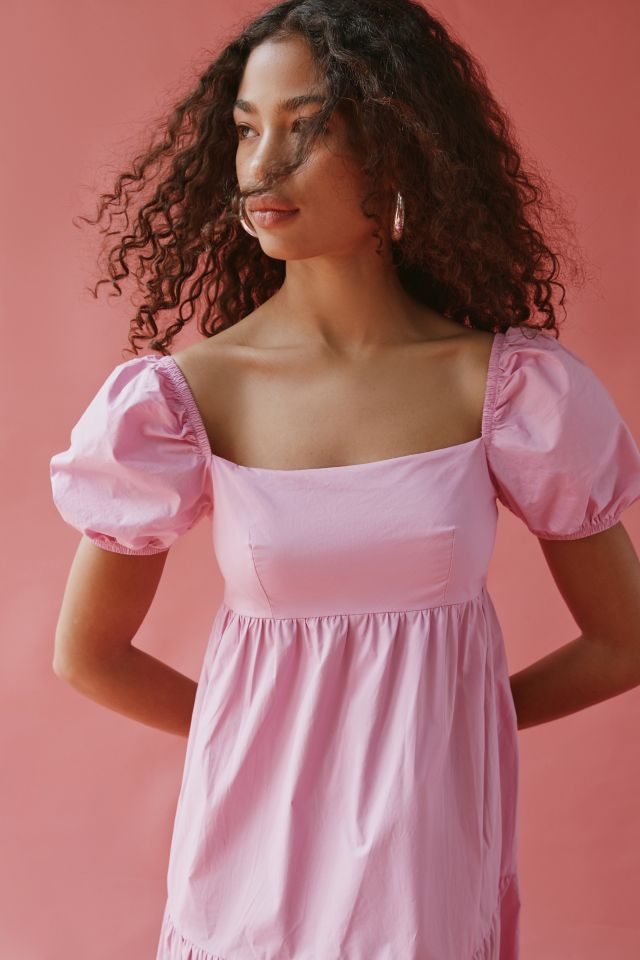 Pink dress puffy sleeves sale