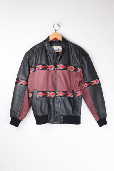 Vintage '90s Black & Dark Red Leather Zip-Up Jacket | Urban Outfitters