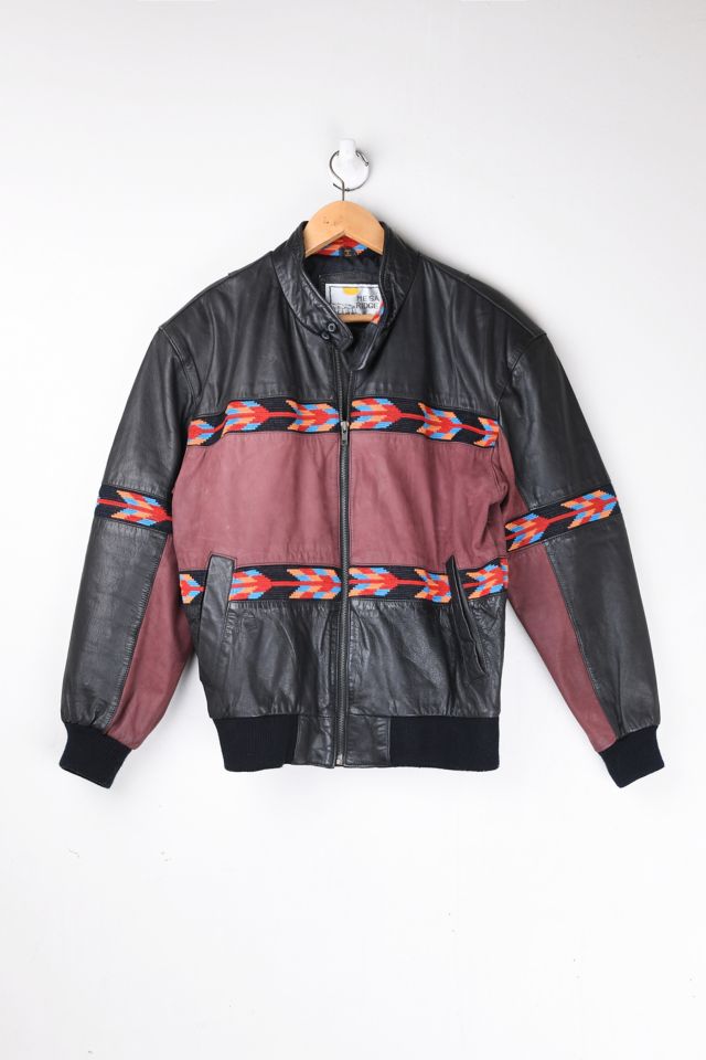 Vintage '90s Black & Dark Red Leather Zip-Up Jacket