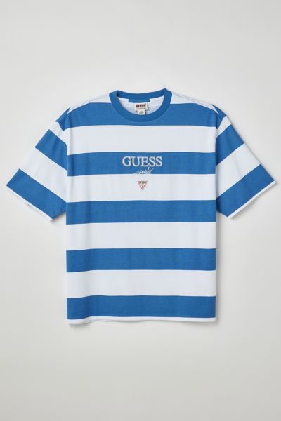 Blue and white striped guess shirt on sale