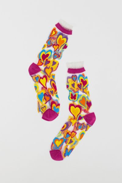 Sock Candy Y2k Hearts Sheer Sock In Multi