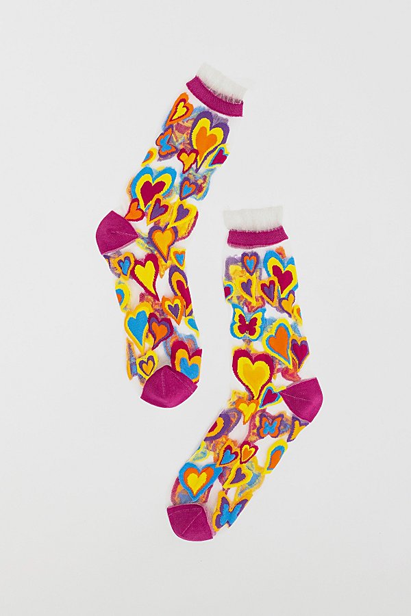 Sock Candy Y2k Hearts Sheer Sock In Multi