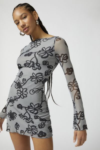 Motel Sevila Lace-inset Mini Dress In Charcoal