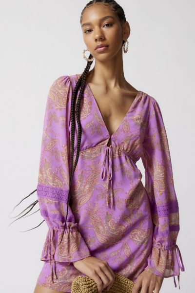 Urban Outfitters Uo Charlene Printed Long Sleeve Mini Dress In Pink