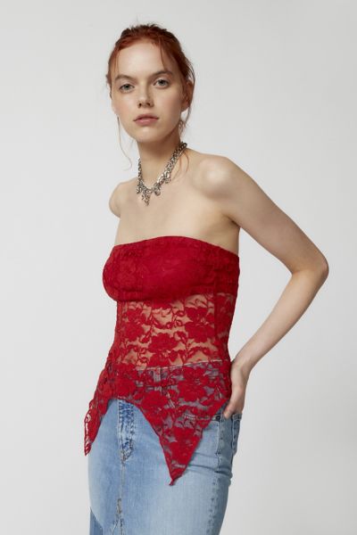 Urban Renewal Remnants Witchy Lace Asymmetric Tube Top In Yellow,at Urban  Outfitters