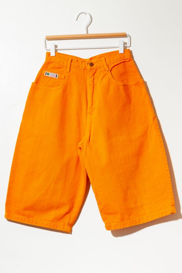 Vintage Men Denim Shorts Orange Shorts Classic Denim Shorts