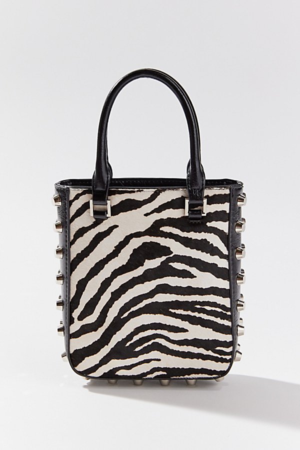 Urban Outfitters Riley Studded Calf Hair Mini Tote Bag In Black + White